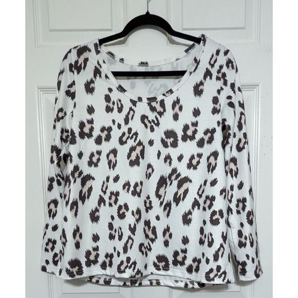 Women's Leopard Print Long Sleeve Top & Drawstring Short Set 2pc Loungewear Sz S - Picture 8 of 15